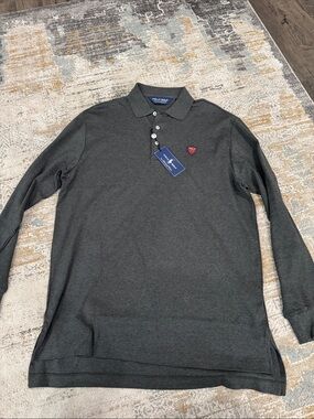 Polo by Ralph Lauren Men's Long-Sleeve Charcoal Polo with Crest